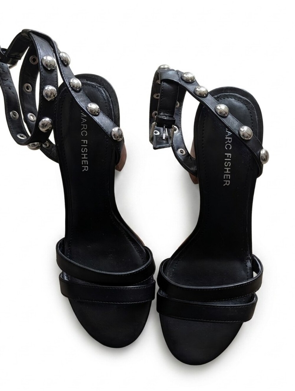 Marc Fisher Black Studded Ankle-Strap Heels - Picture 6 of 6